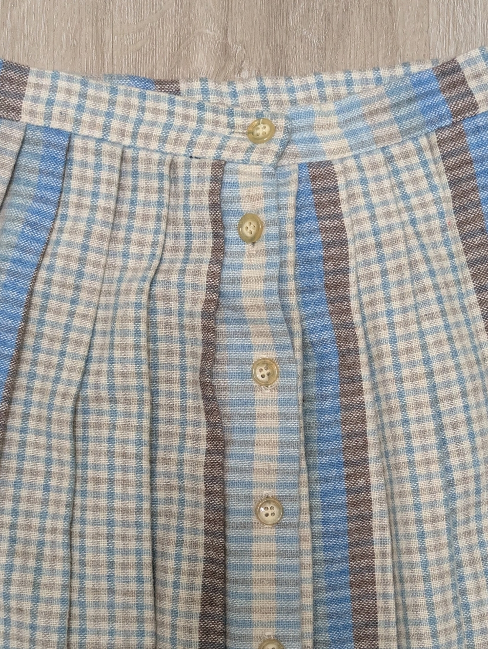 Vintage 70s Peapod Pleated Brown Checkered Wool Blend Midi Academia Skirt XS - Picture 3 of 7